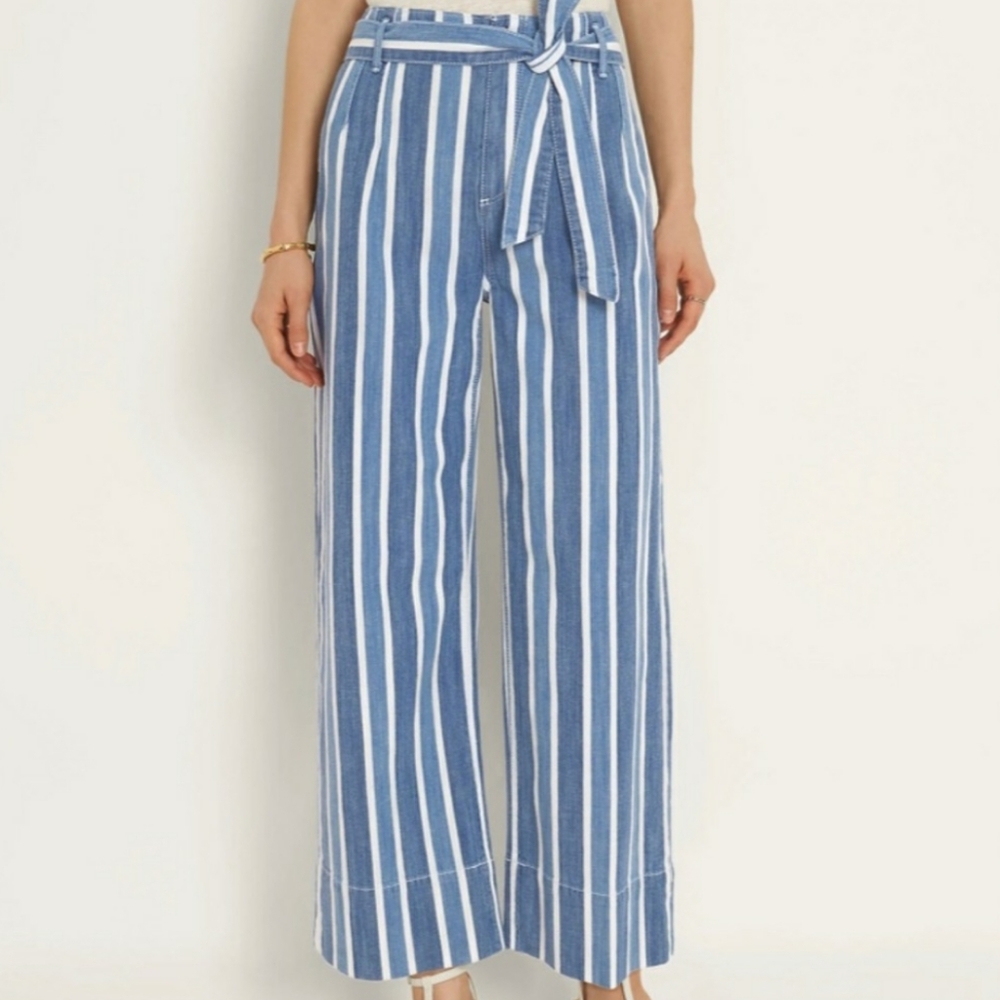 Belted Wide Leg Stripe Pant, LOFT size 4